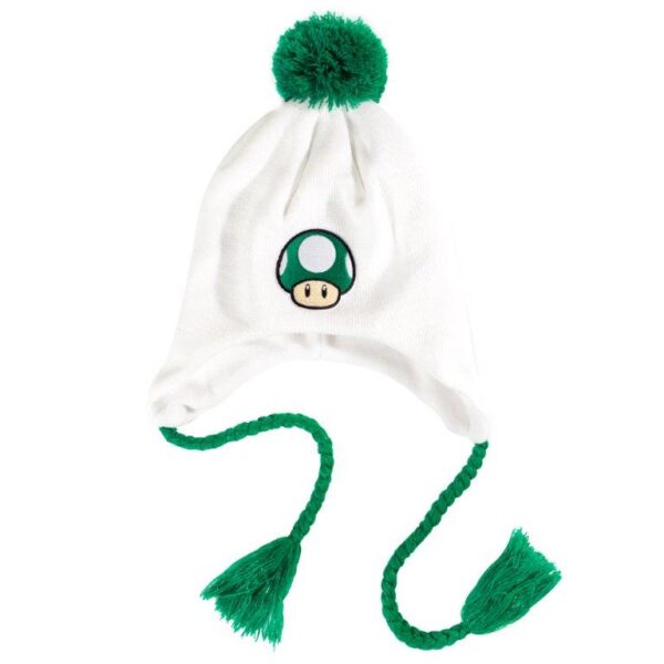 Super Mario Toad kinderbeanie kleur wit met groene vlechten