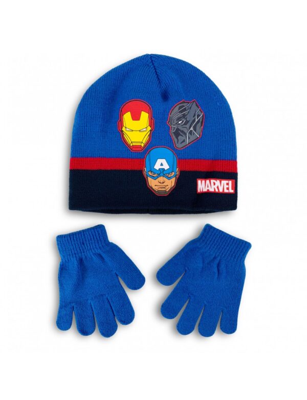 Avengers winter set muts + handschoenen in blauw en grijs - Afbeelding 2
